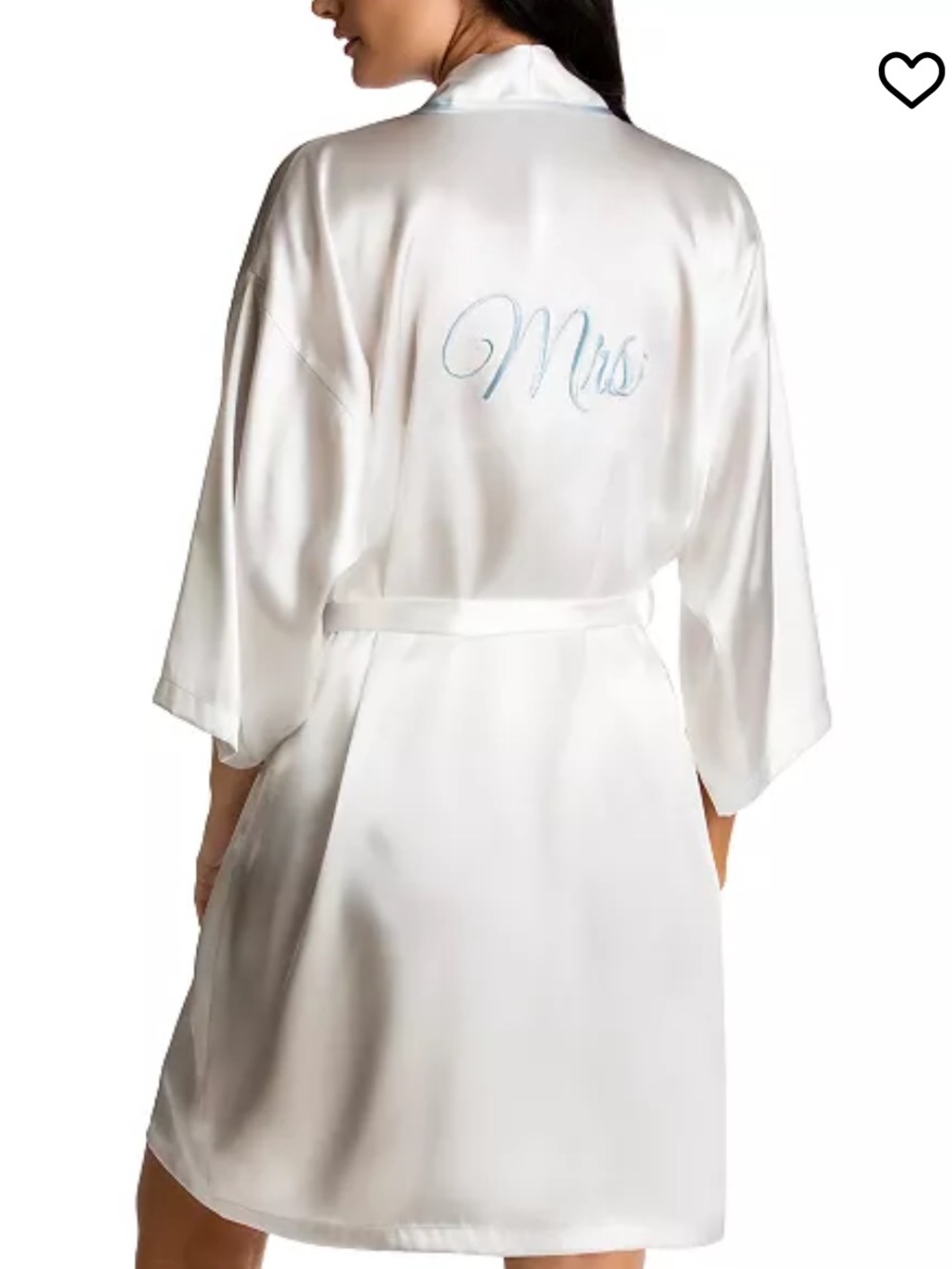Linea Donatella Satin Bridal Robe with "Mrs." Embroidery - White